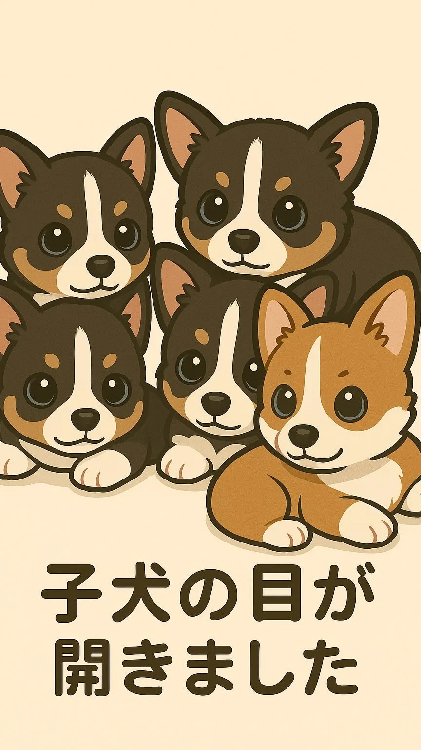 コーギーの子犬たちの目が開きました👀✨